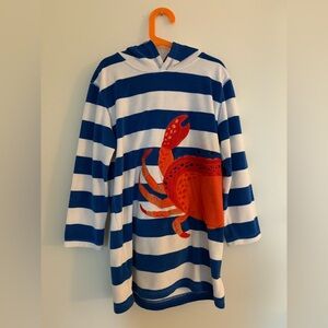 Mini Boden swim beach towel cover up striped with a crab sz 9-10